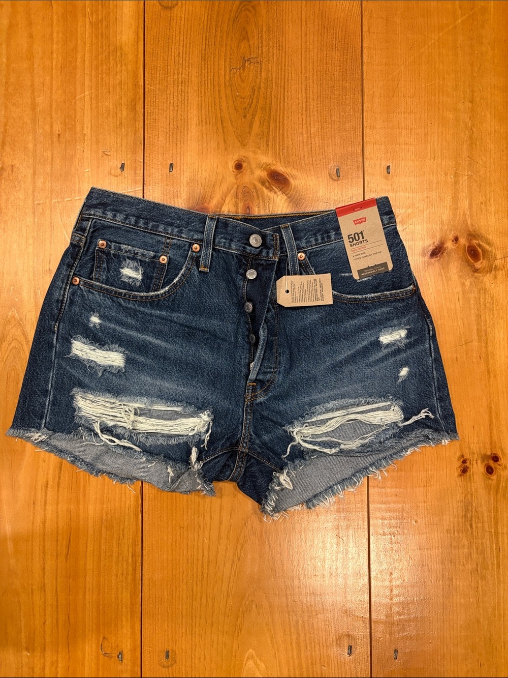 Levi's Distressed Dark Blue Denim Cutoff Shorts